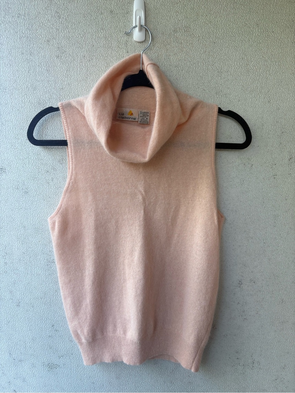Vintage Liz Claiborne Angora Lambswool Sweater Vest M Peach Cowl Neck - Picture 6 of 8